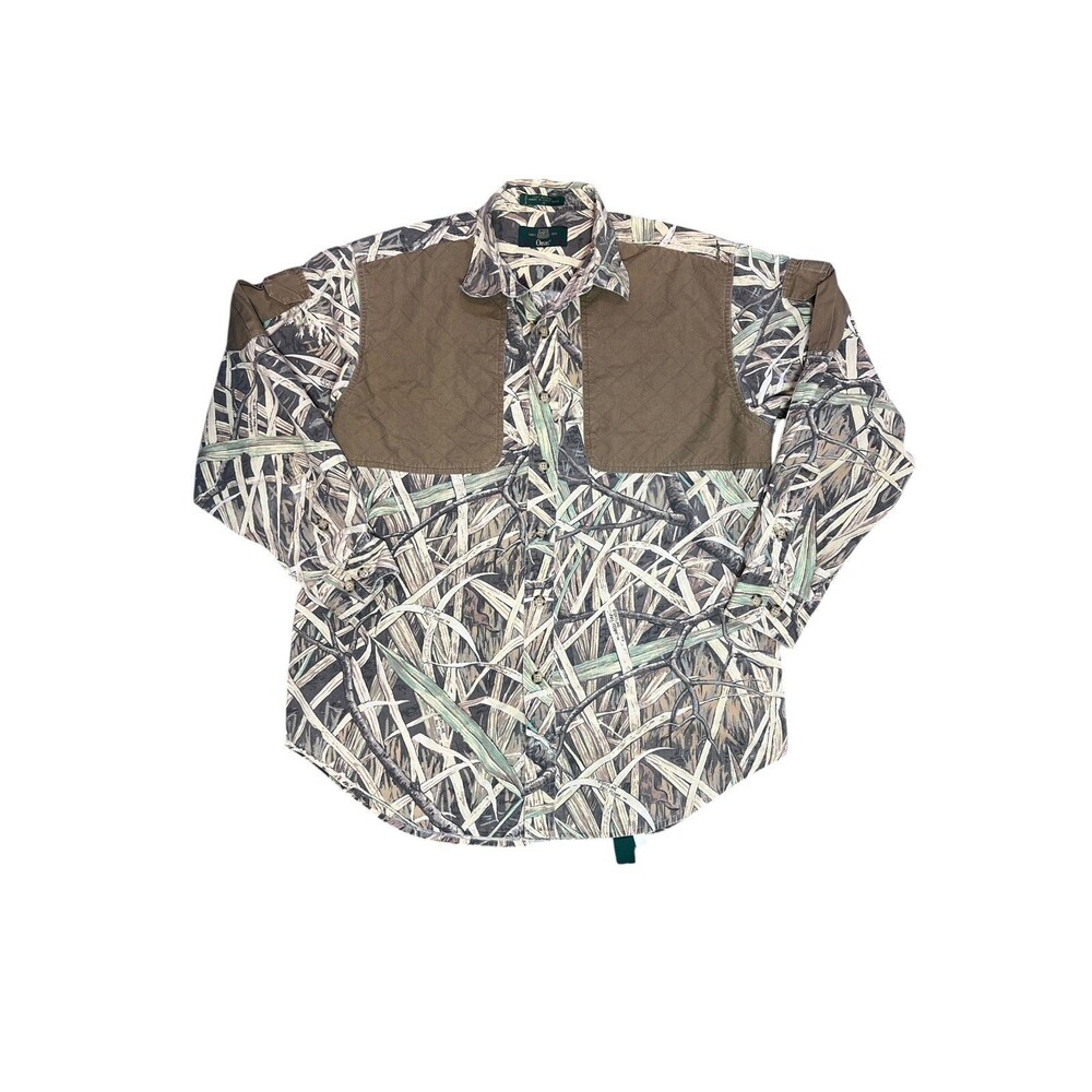 Vintage Orvis Hunting Shooting Shirt Camo Quilted Shoulder Patches Men's M